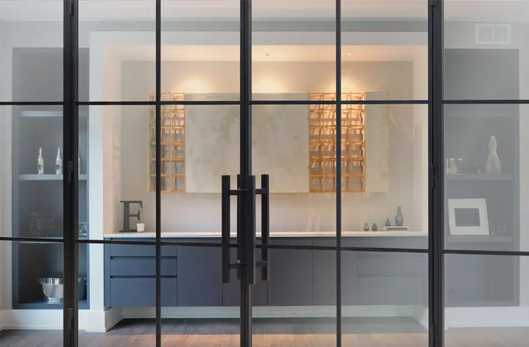 French doors with matt black section